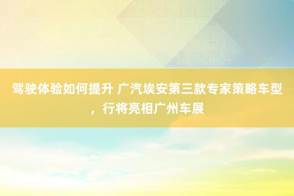 驾驶体验如何提升 广汽埃安第三款专家策略车型，行将亮相广州车展