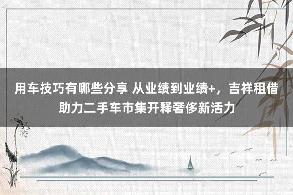 用车技巧有哪些分享 从业绩到业绩+，吉祥租借助力二手车市集开释奢侈新活力