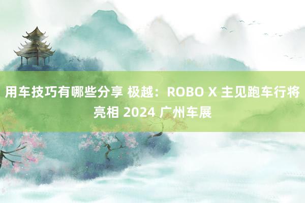 用车技巧有哪些分享 极越：ROBO X 主见跑车行将亮相 2024 广州车展