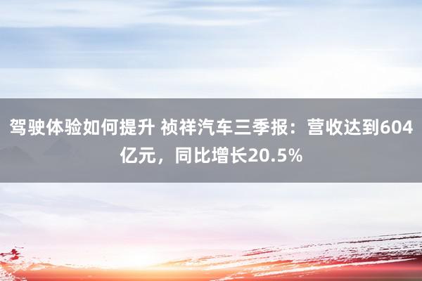 驾驶体验如何提升 祯祥汽车三季报：营收达到604亿元，同比增长20.5%