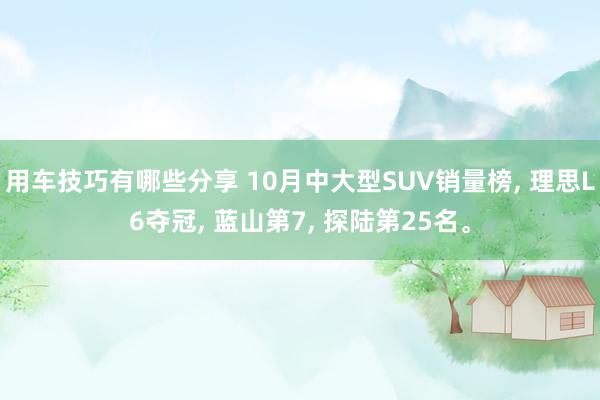 用车技巧有哪些分享 10月中大型SUV销量榜, 理思L6夺冠, 蓝山第7, 探陆第25名。