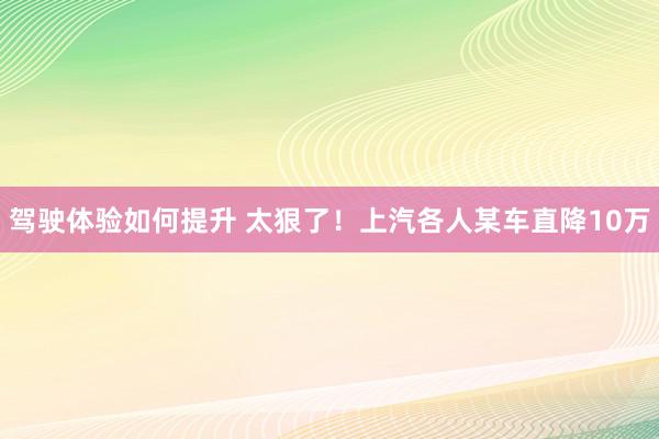 驾驶体验如何提升 太狠了！上汽各人某车直降10万