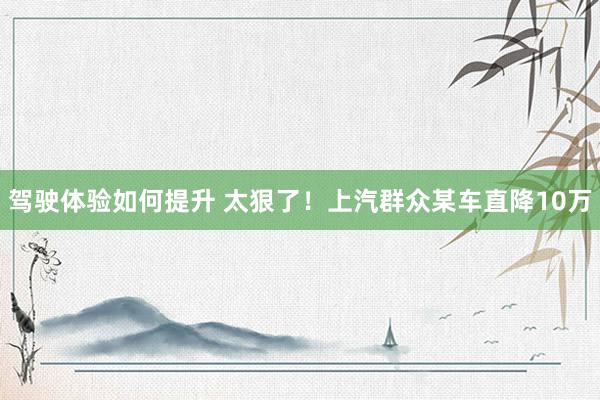 驾驶体验如何提升 太狠了！上汽群众某车直降10万