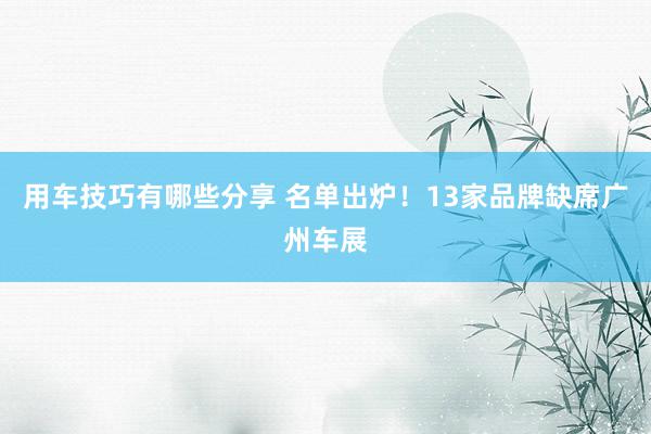 用车技巧有哪些分享 名单出炉！13家品牌缺席广州车展