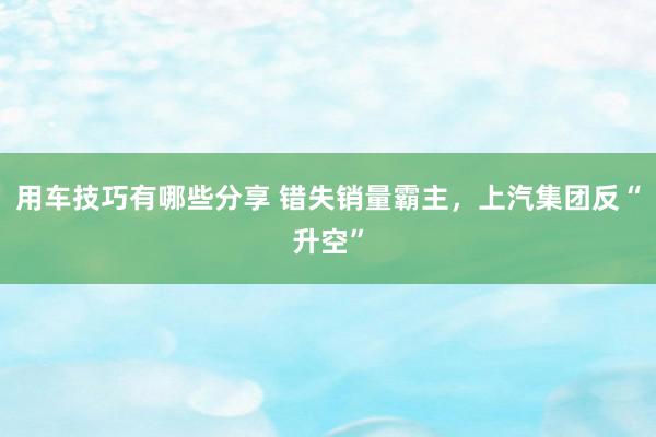 用车技巧有哪些分享 错失销量霸主，上汽集团反“升空”