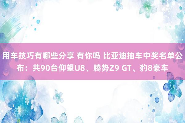 用车技巧有哪些分享 有你吗 比亚迪抽车中奖名单公布：共90台仰望U8、腾势Z9 GT、豹8豪车