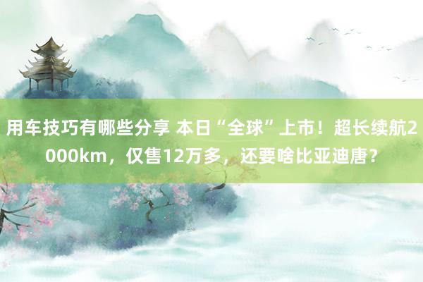 用车技巧有哪些分享 本日“全球”上市！超长续航2000km，仅售12万多，还要啥比亚迪唐？