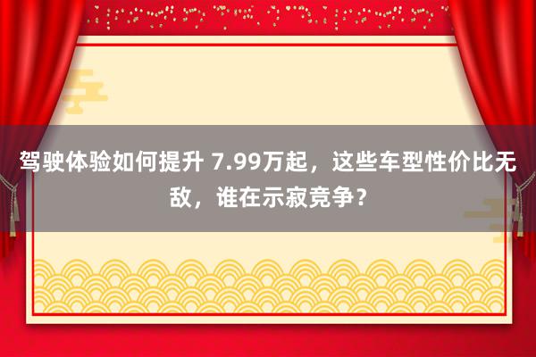 驾驶体验如何提升 7.99万起，这些车型性价比无敌，谁在示寂竞争？