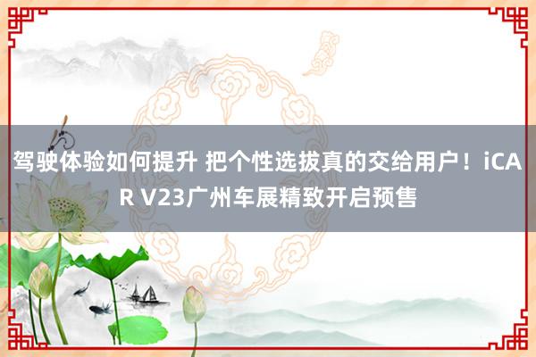 驾驶体验如何提升 把个性选拔真的交给用户！iCAR V23广州车展精致开启预售