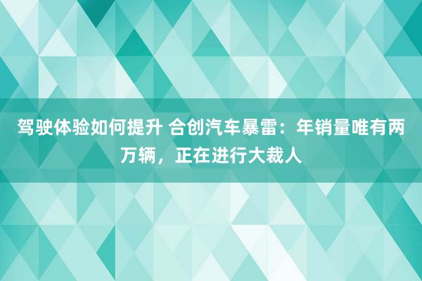 驾驶体验如何提升 合创汽车暴雷：年销量唯有两万辆，正在进行大裁人