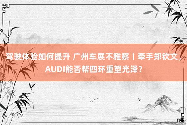 驾驶体验如何提升 广州车展不雅察丨牵手郑钦文，AUDI能否帮四环重塑光泽？