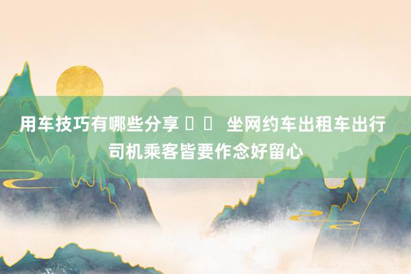 用车技巧有哪些分享 		 坐网约车出租车出行 司机乘客皆要作念好留心