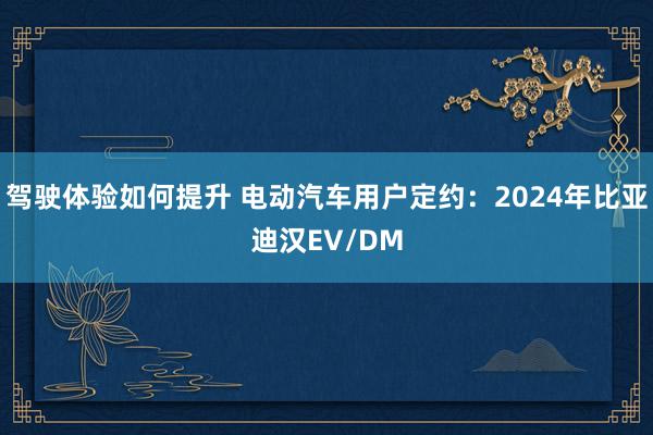 驾驶体验如何提升 电动汽车用户定约：2024年比亚迪汉EV/DM