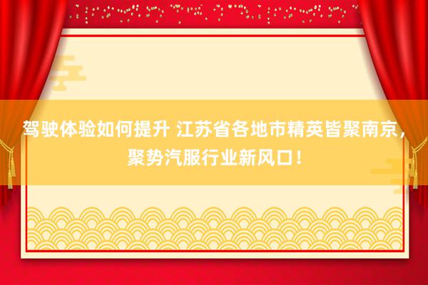 驾驶体验如何提升 江苏省各地市精英皆聚南京，聚势汽服行业新风口！