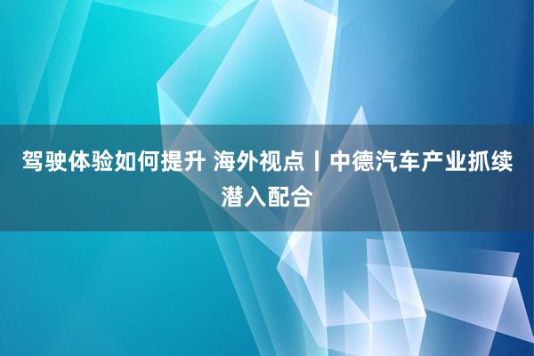 驾驶体验如何提升 海外视点丨中德汽车产业抓续潜入配合