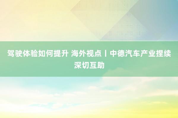 驾驶体验如何提升 海外视点丨中德汽车产业捏续深切互助