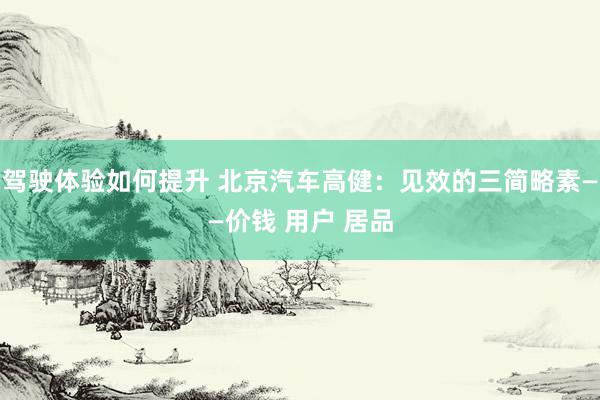 驾驶体验如何提升 北京汽车高健：见效的三简略素——价钱 用户 居品