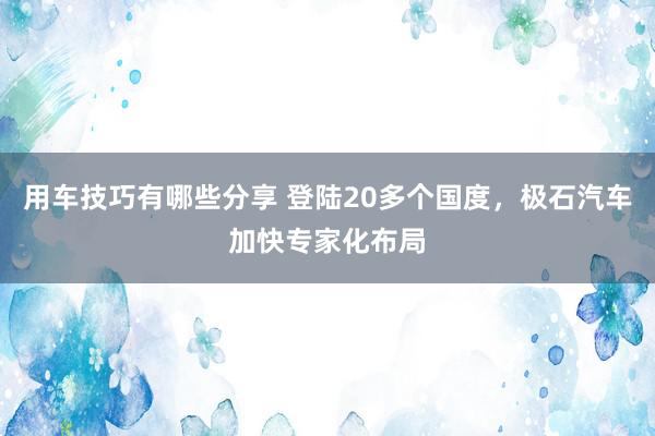 用车技巧有哪些分享 登陆20多个国度，极石汽车加快专家化布局