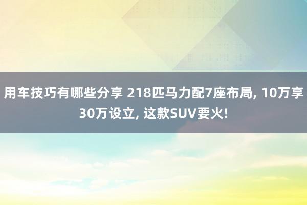 用车技巧有哪些分享 218匹马力配7座布局, 10万享30万设立, 这款SUV要火!