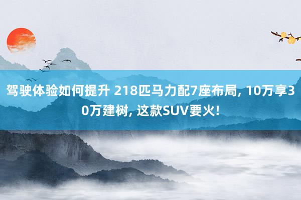 驾驶体验如何提升 218匹马力配7座布局, 10万享30万建树, 这款SUV要火!