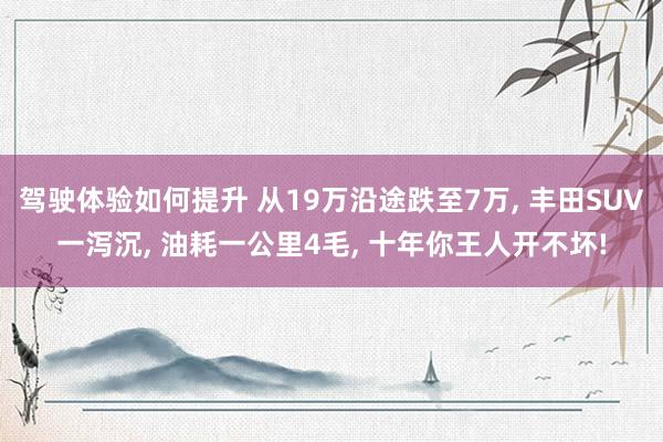 驾驶体验如何提升 从19万沿途跌至7万, 丰田SUV一泻沉, 油耗一公里4毛, 十年你王人开不坏!