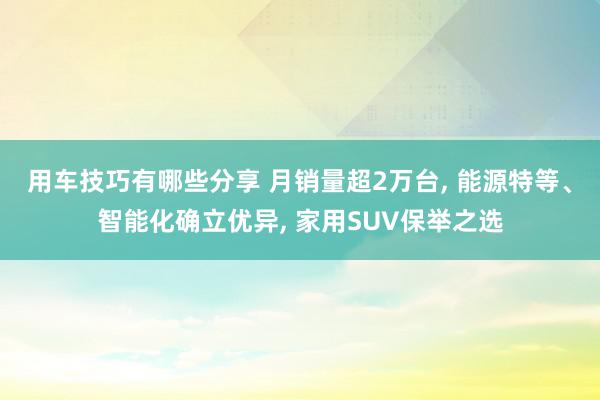 用车技巧有哪些分享 月销量超2万台, 能源特等、智能化确立优异, 家用SUV保举之选