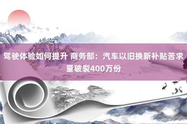 驾驶体验如何提升 商务部：汽车以旧换新补贴苦求量破裂400万份