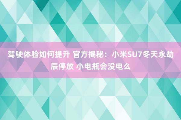 驾驶体验如何提升 官方揭秘：小米SU7冬天永劫辰停放 小电瓶会没电么