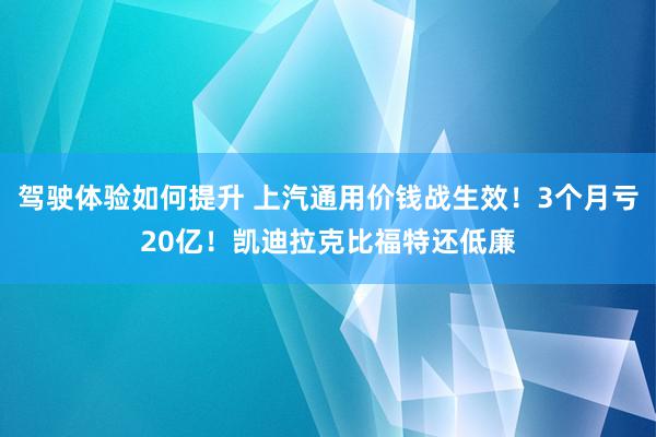 驾驶体验如何提升 上汽通用价钱战生效！3个月亏20亿！凯迪拉克比福特还低廉