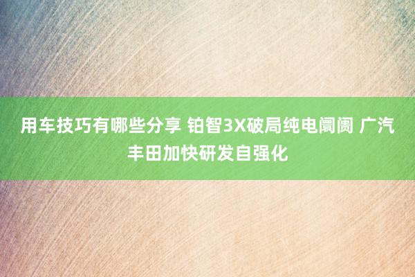 用车技巧有哪些分享 铂智3X破局纯电阛阓 广汽丰田加快研发自强化