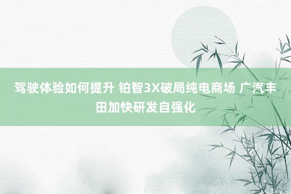 驾驶体验如何提升 铂智3X破局纯电商场 广汽丰田加快研发自强化