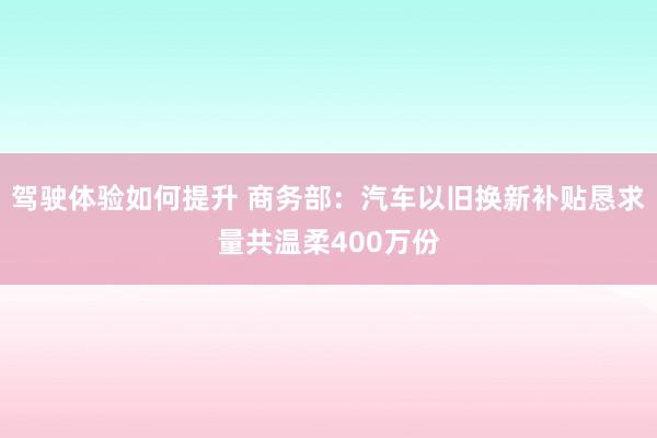 驾驶体验如何提升 商务部：汽车以旧换新补贴恳求量共温柔400万份